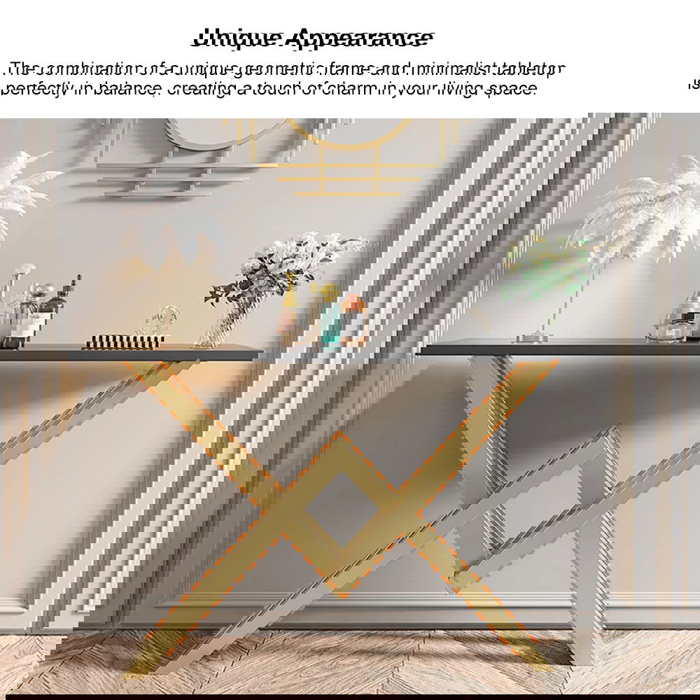 Black & Gold Narrow Console Table Accent Table For Hallway X Base Metal in Small - 