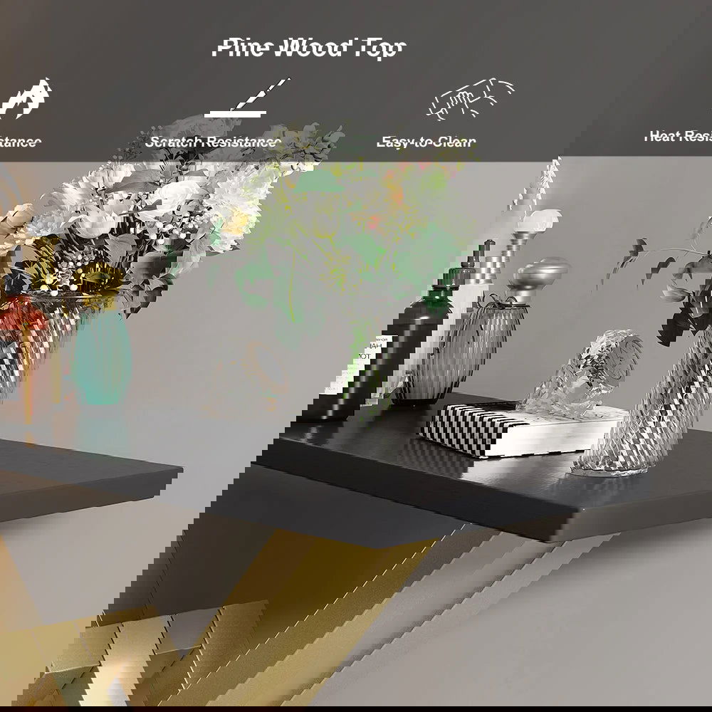 Black & Gold Narrow Console Table Accent Table For Hallway X Base Metal in Small - 