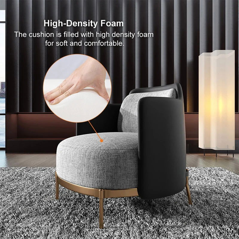 Black & Gray Modern Accent Chair with Linen Upholstery for Living Room - 