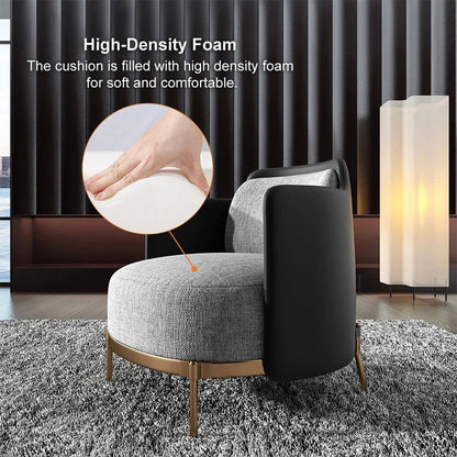 Black & Gray Modern Accent Chair with Linen Upholstery for Living Room - 