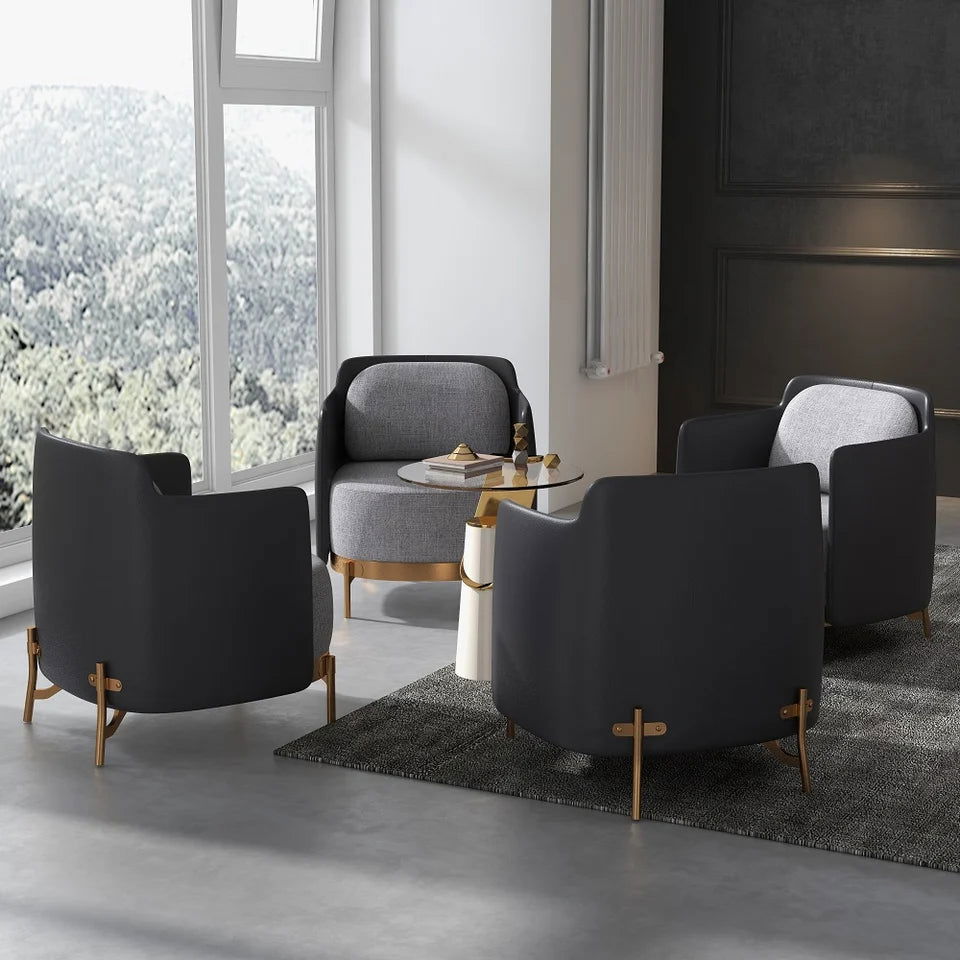 Black & Gray Modern Accent Chair with Linen Upholstery for Living Room - 