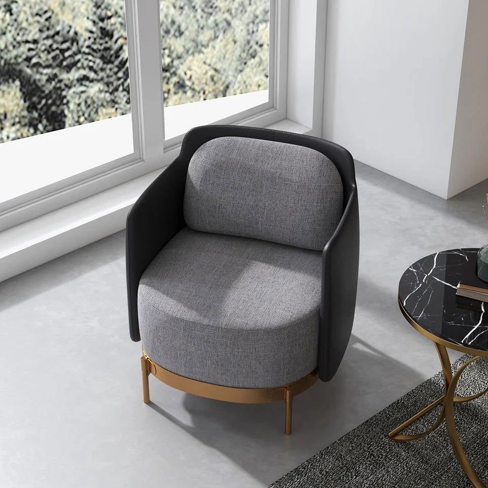Black & Gray Modern Accent Chair with Linen Upholstery for Living Room - 