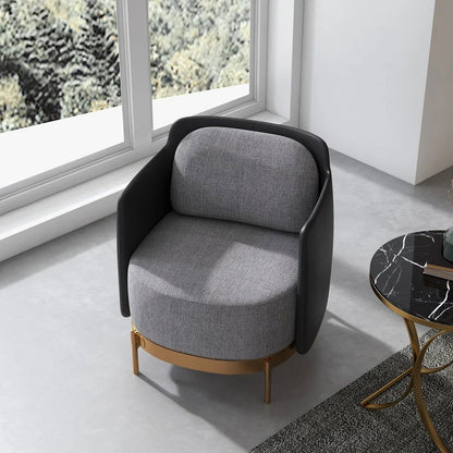 Black & Gray Modern Accent Chair with Linen Upholstery for Living Room - 