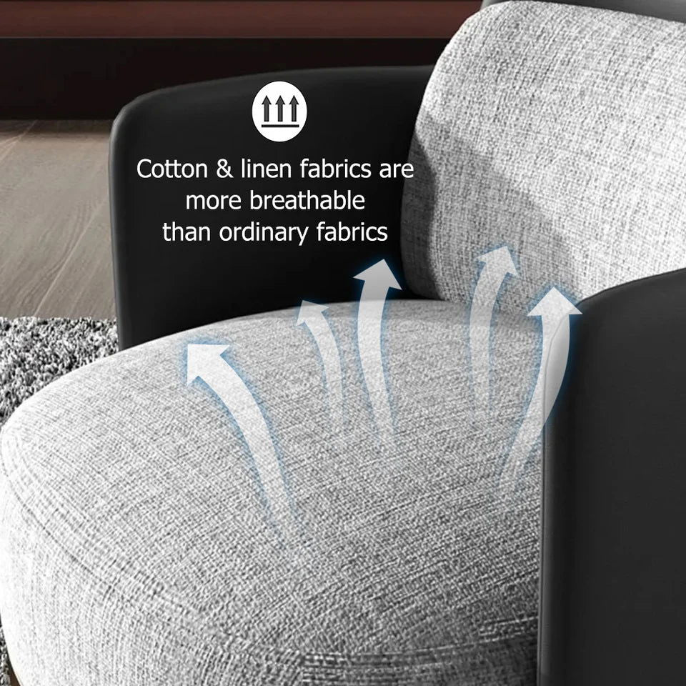 Black & Gray Modern Accent Chair with Linen Upholstery for Living Room - 