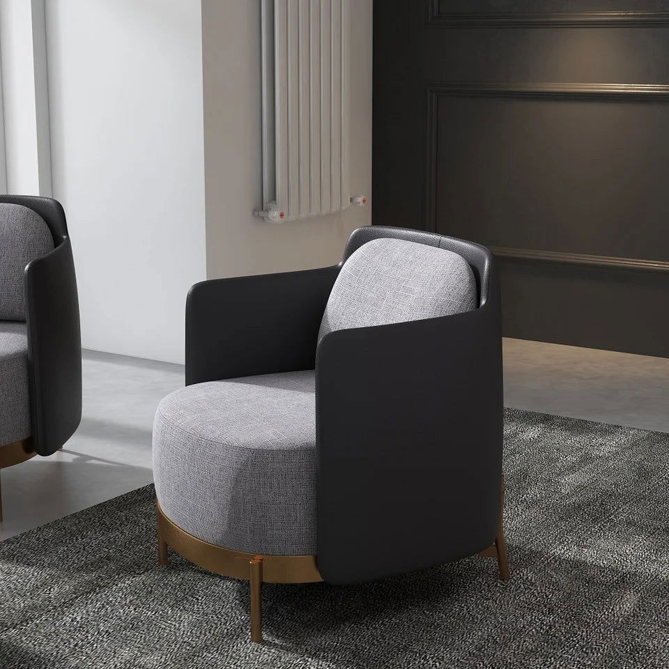 Black & Gray Modern Accent Chair with Linen Upholstery for Living Room - Homary