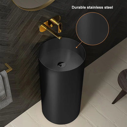 Black Modern Round Stainless Steel Basin Pedestal Basin Freestanding - 