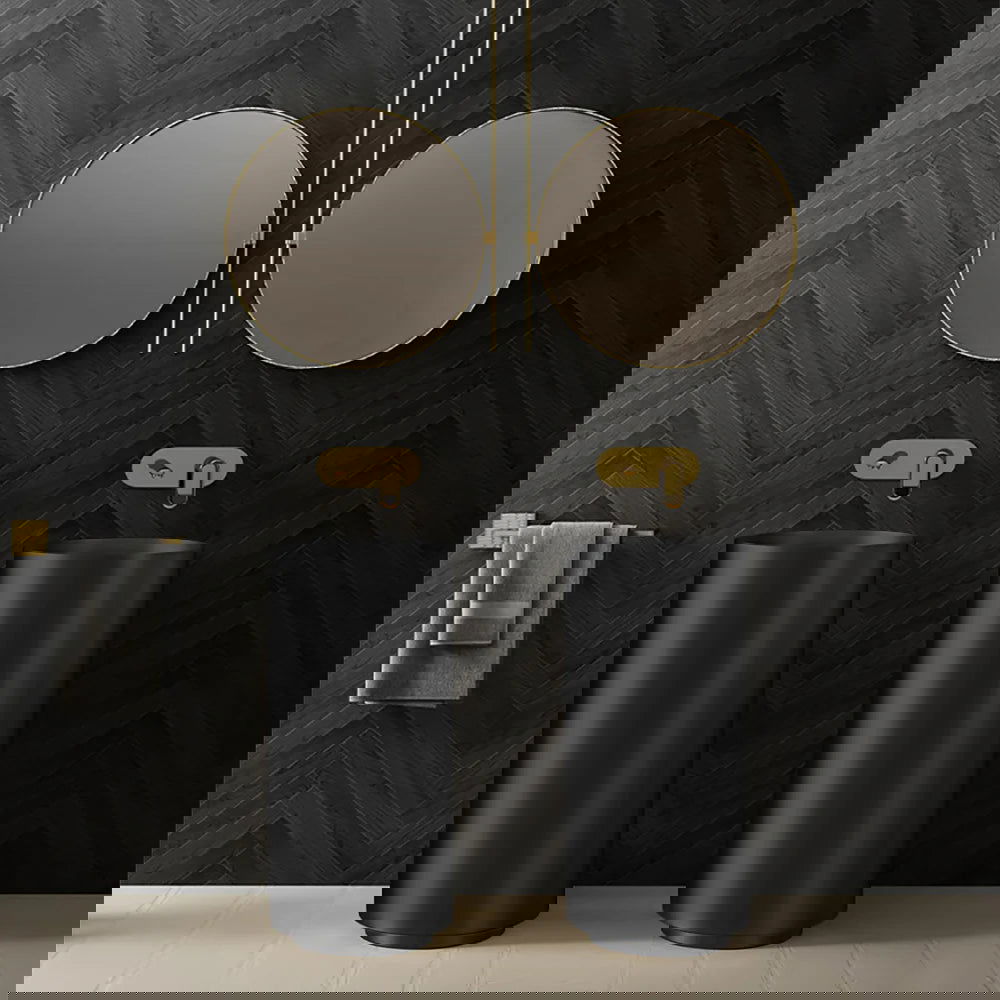 Black Modern Round Stainless Steel Basin Pedestal Basin Freestanding - 