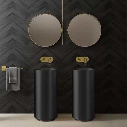 Black Modern Round Stainless Steel Basin Pedestal Basin Freestanding - 