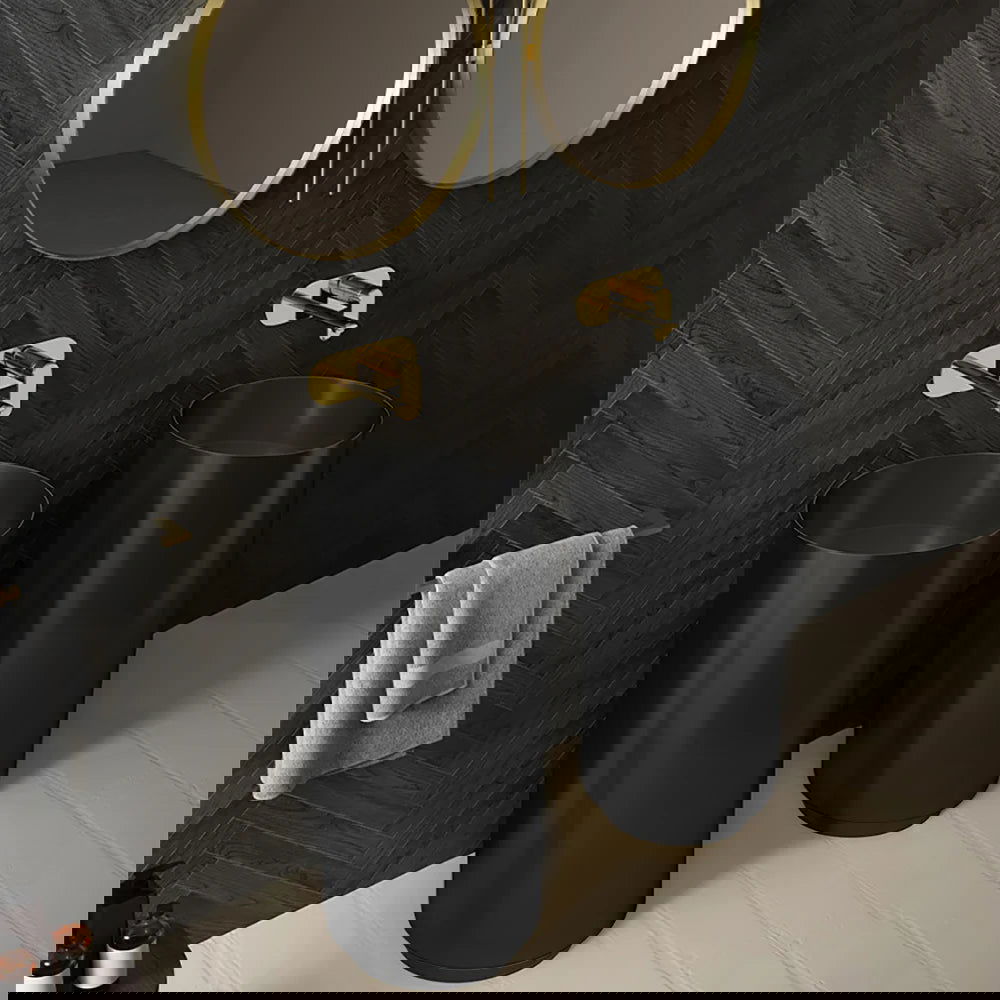 Black Modern Round Stainless Steel Basin Pedestal Basin Freestanding - Homary