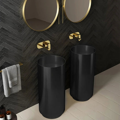 Black Modern Round Stainless Steel Basin Pedestal Basin Freestanding - Homary