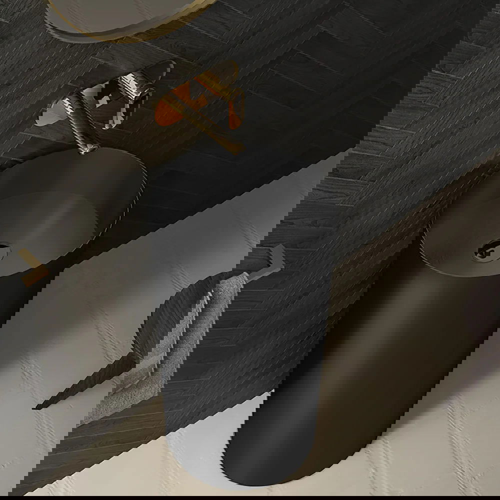 Black Modern Round Stainless Steel Basin Pedestal Basin Freestanding - Homary