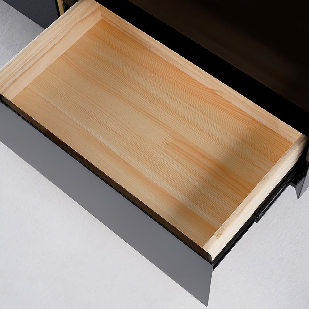 Black Modern Square Coffee Table with Drawers Tempered Glass Top & Metal Legs - 