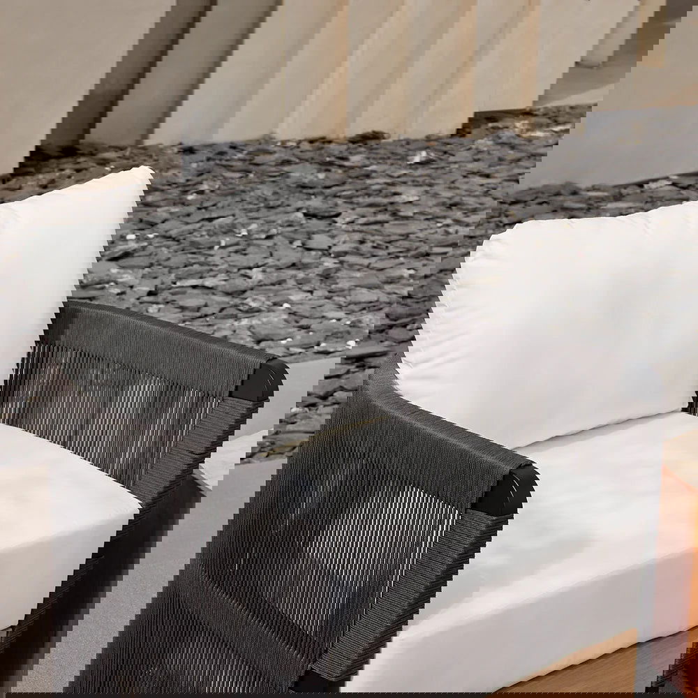 Black Woven Rope Outdoor Swivel Chair Sofa 360 Degree Rotatable Coastal Patio Armchair - 