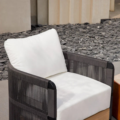 Black Woven Rope Outdoor Swivel Chair Sofa 360 Degree Rotatable Coastal Patio Armchair - 