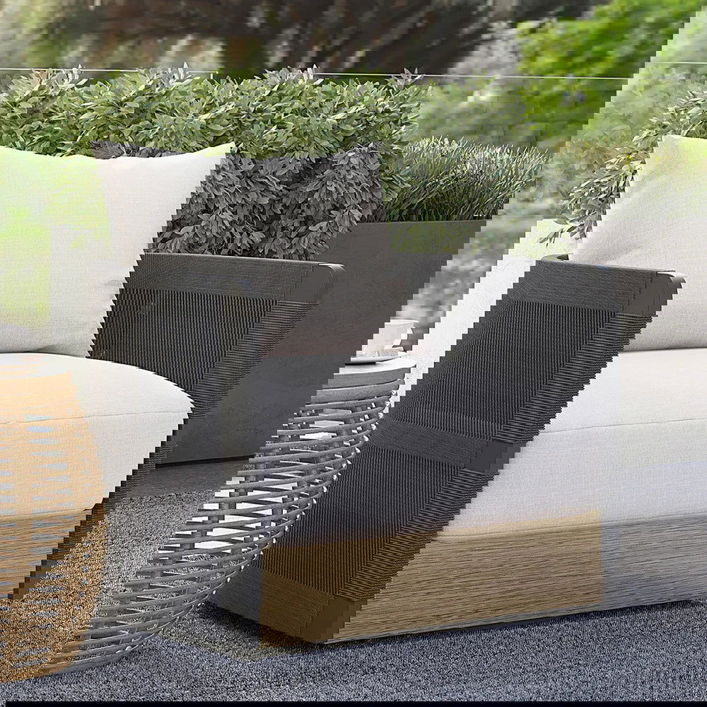 Black Woven Rope Outdoor Swivel Chair Sofa 360 Degree Rotatable Coastal Patio Armchair - 