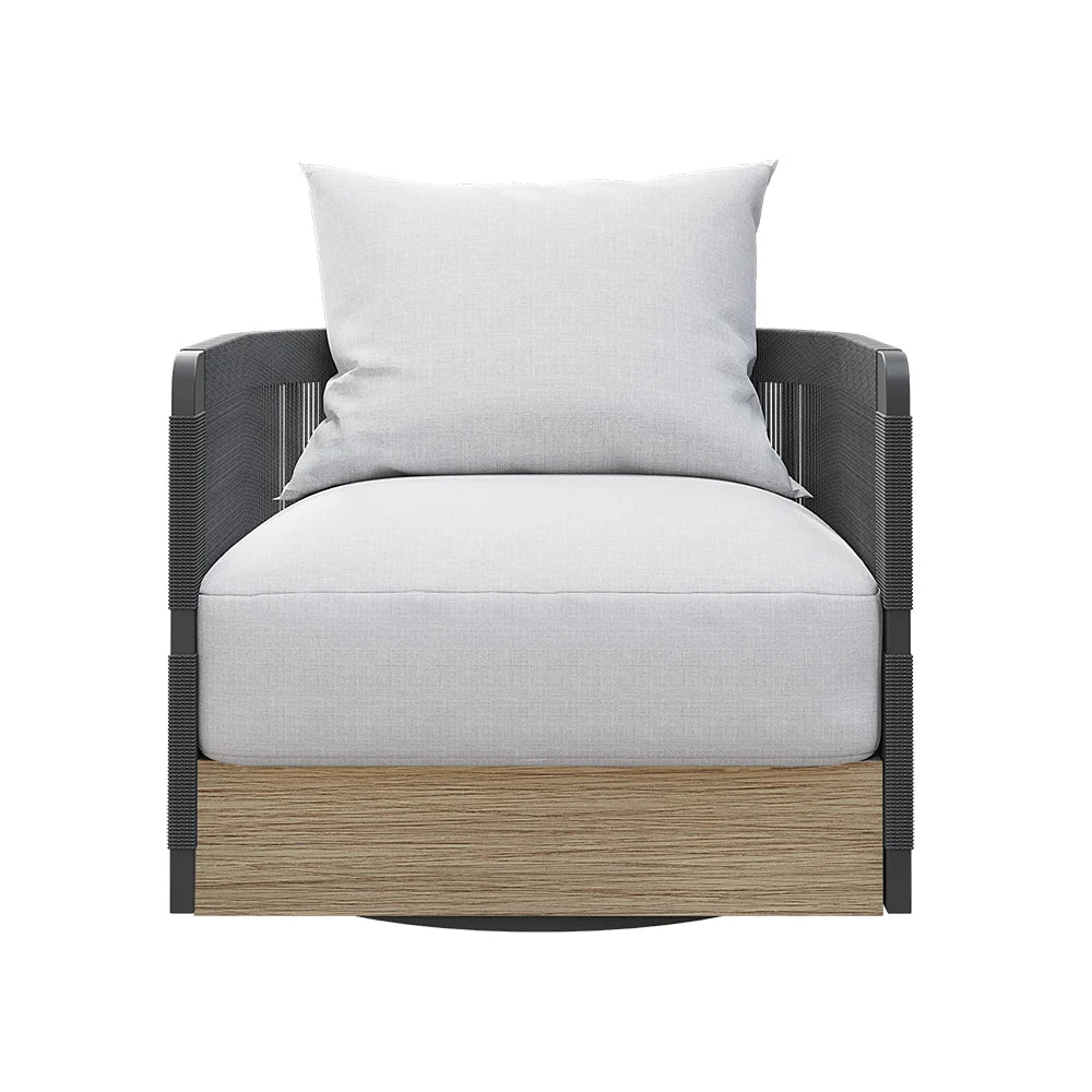 Black Woven Rope Outdoor Swivel Chair Sofa 360 Degree Rotatable Coastal Patio Armchair - 