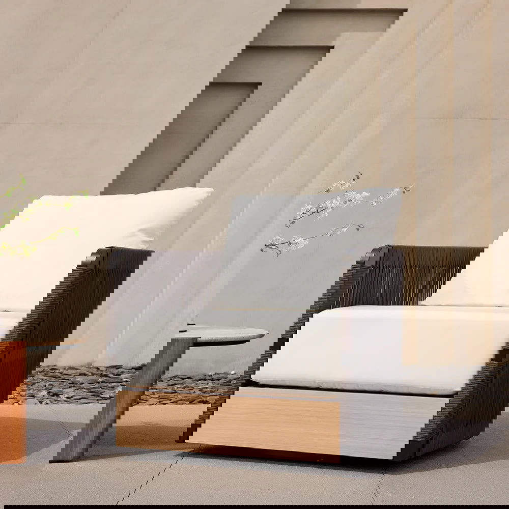 Black Woven Rope Outdoor Swivel Chair Sofa 360 Degree Rotatable Coastal Patio Armchair - Homary