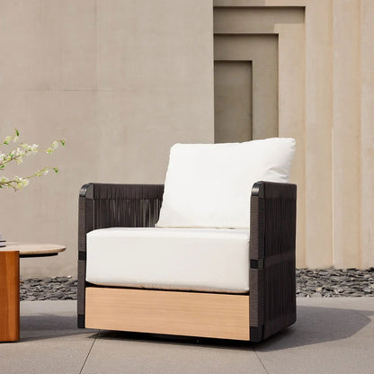 Black Woven Rope Outdoor Swivel Chair Sofa 360 Degree Rotatable Coastal Patio Armchair - Homary