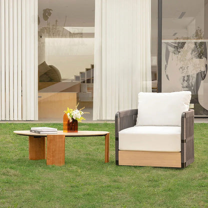 Black Woven Rope Outdoor Swivel Chair Sofa 360 Degree Rotatable Coastal Patio Armchair - Homary