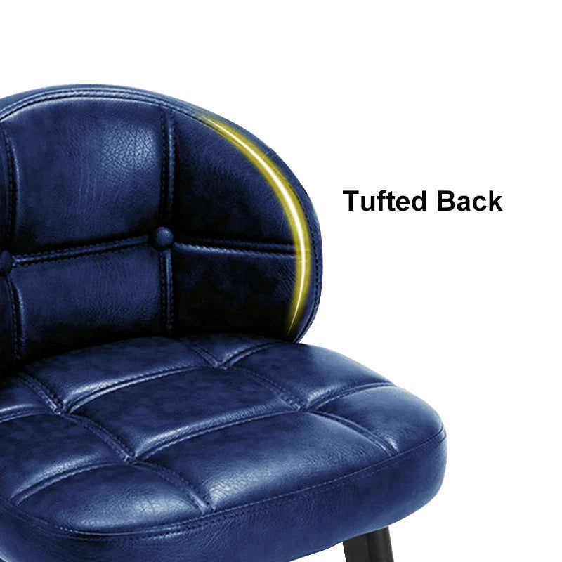 Blue Bar Height Set of 2 Bar Stools PU Leather Rustic Tufted Curved Back - 