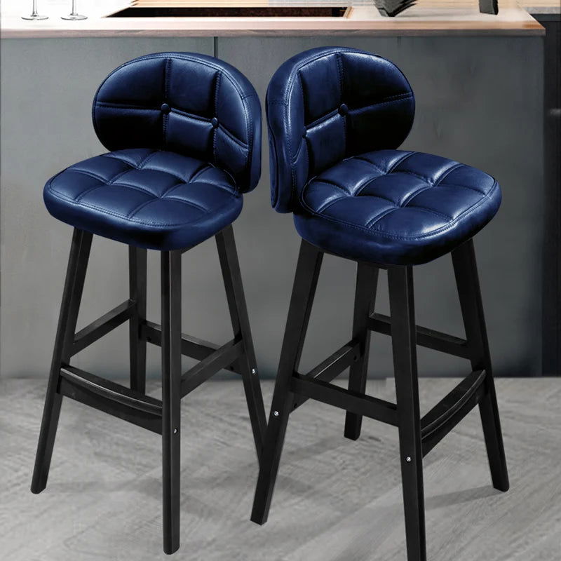 Blue Bar Height Set of 2 Bar Stools PU Leather Rustic Tufted Curved Back - 