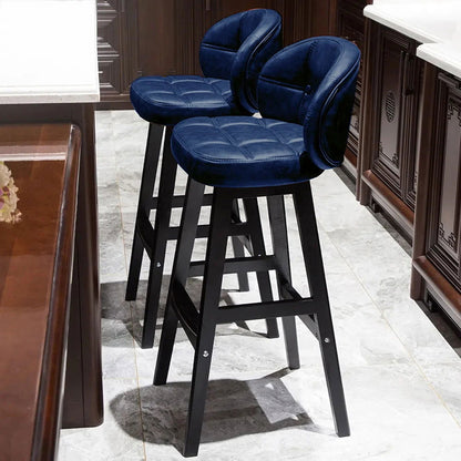 Blue Bar Height Set of 2 Bar Stools PU Leather Rustic Tufted Curved Back - 