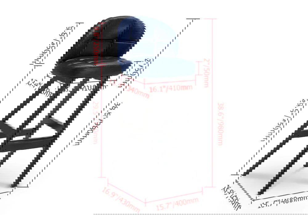 Blue Bar Height Set of 2 Bar Stools PU Leather Rustic Tufted Curved Back - 