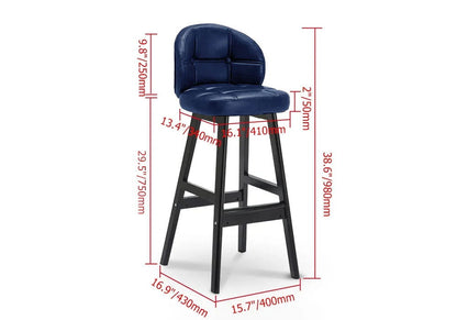 Blue Bar Height Set of 2 Bar Stools PU Leather Rustic Tufted Curved Back - 