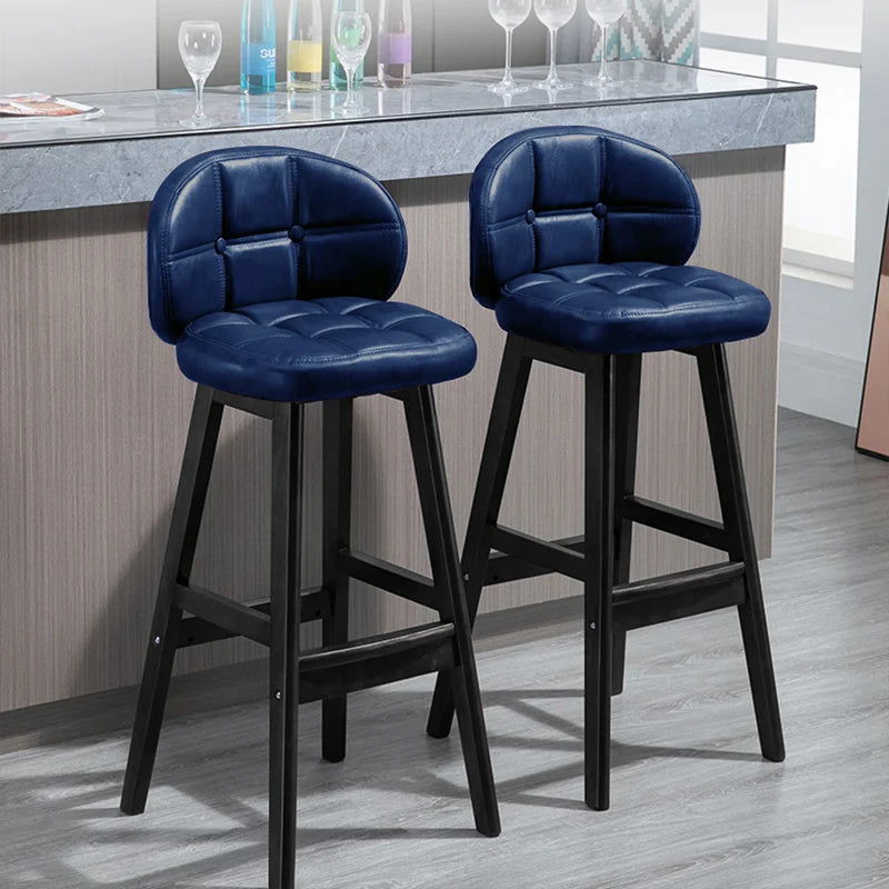 Blue Bar Height Set of 2 Bar Stools PU Leather Rustic Tufted Curved Back - Homary