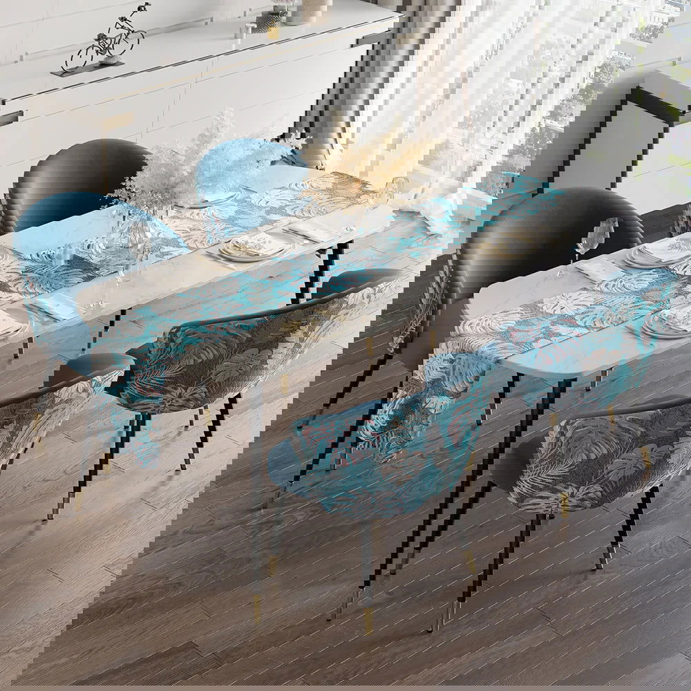 Blue Upholstered Velvet Dining Chair Curved Back Modern Arm Chair - 