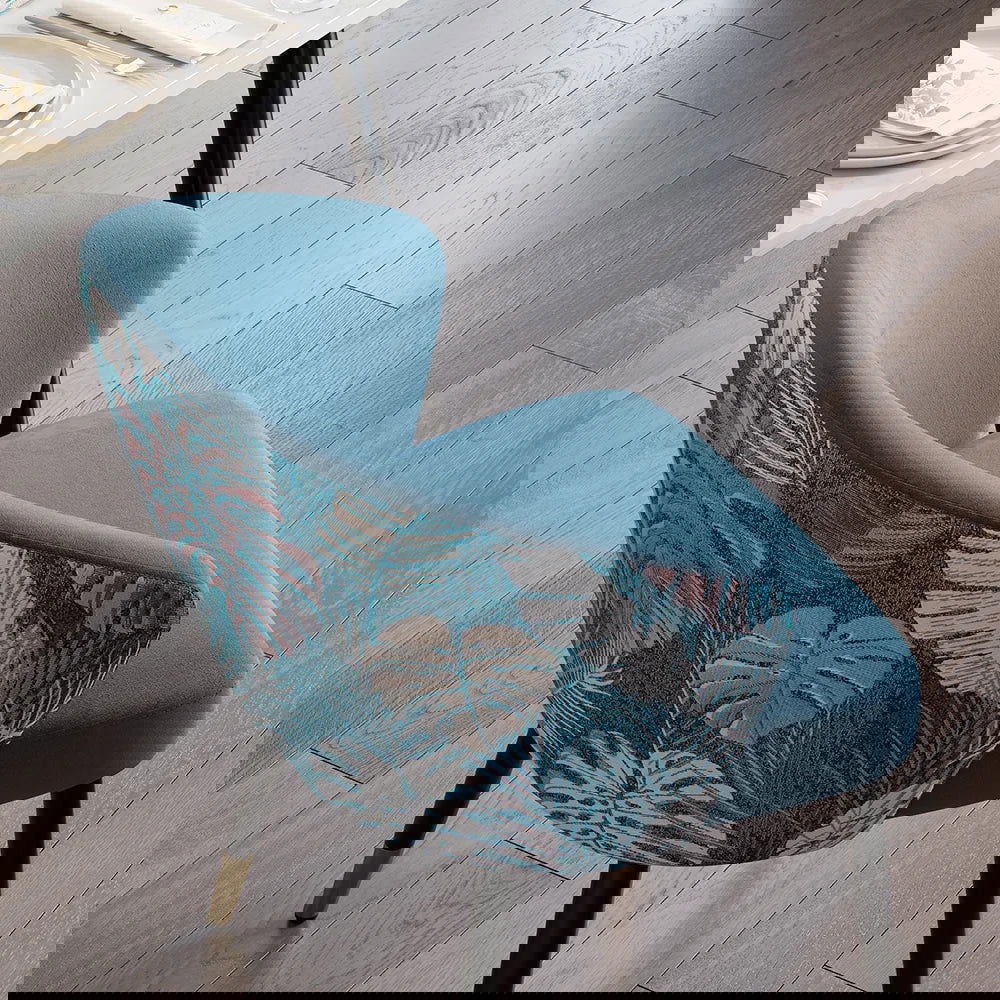 Blue Upholstered Velvet Dining Chair Curved Back Modern Arm Chair - 