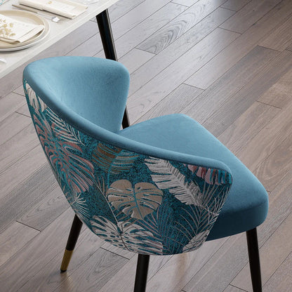 Blue Upholstered Velvet Dining Chair Curved Back Modern Arm Chair - 