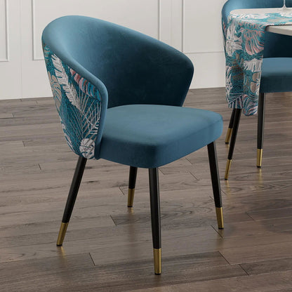 Blue Upholstered Velvet Dining Chair Curved Back Modern Arm Chair - 