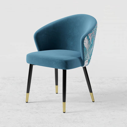 Blue Upholstered Velvet Dining Chair Curved Back Modern Arm Chair - 
