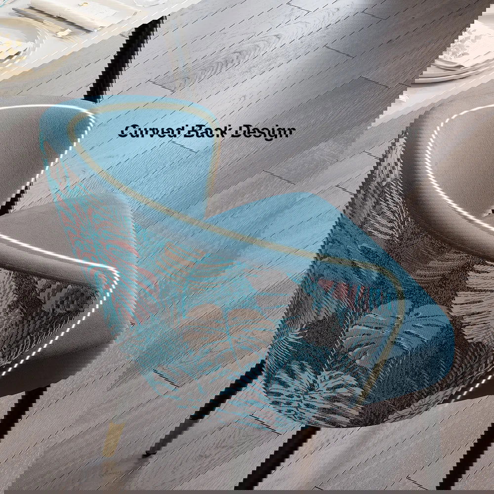 Blue Upholstered Velvet Dining Chair Curved Back Modern Arm Chair - 