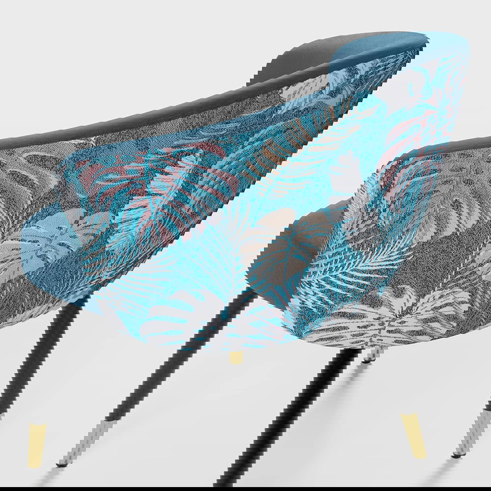 Blue Upholstered Velvet Dining Chair Curved Back Modern Arm Chair - 