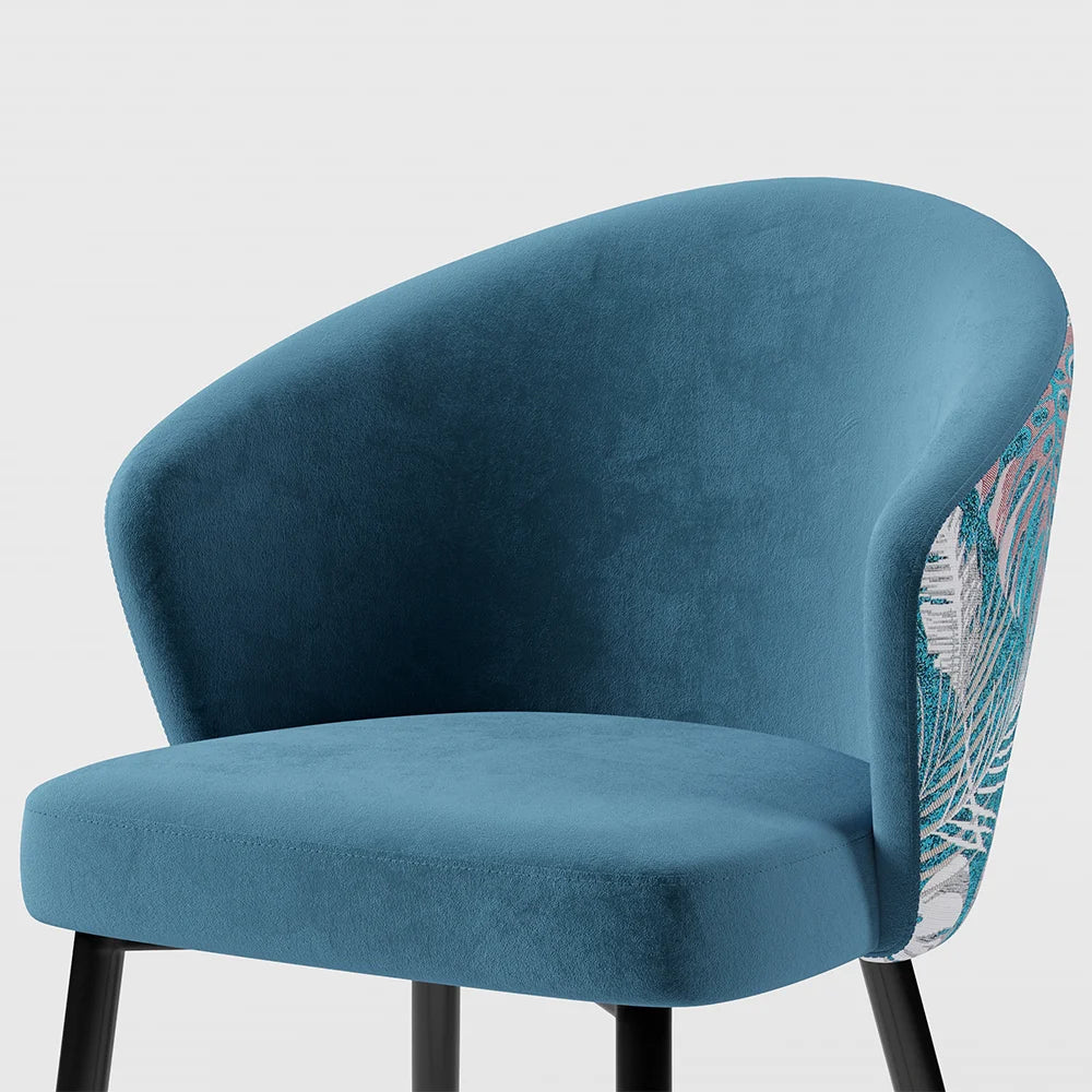 Blue Upholstered Velvet Dining Chair Curved Back Modern Arm Chair - 