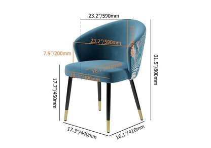 Blue Upholstered Velvet Dining Chair Curved Back Modern Arm Chair - 