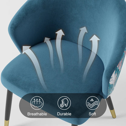 Blue Upholstered Velvet Dining Chair Curved Back Modern Arm Chair - 