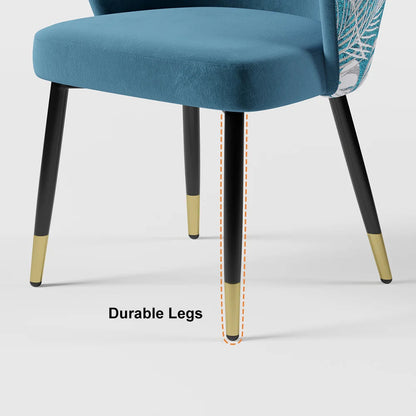 Blue Upholstered Velvet Dining Chair Curved Back Modern Arm Chair - 