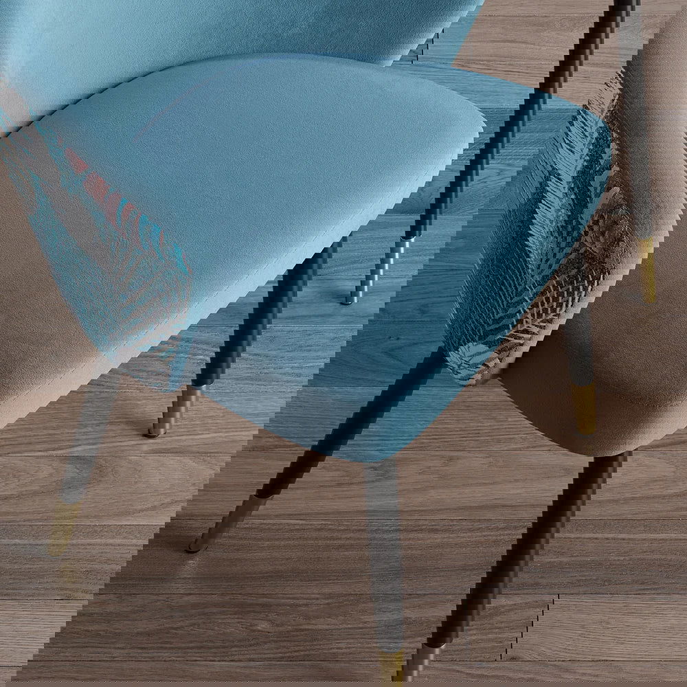 Blue Upholstered Velvet Dining Chair Curved Back Modern Arm Chair - 