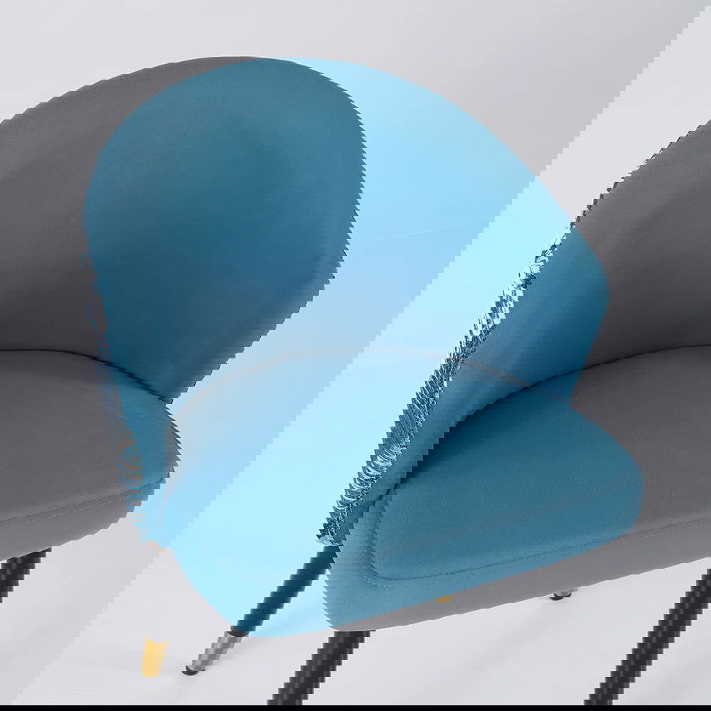 Blue Upholstered Velvet Dining Chair Curved Back Modern Arm Chair - 