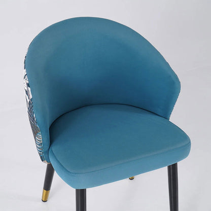 Blue Upholstered Velvet Dining Chair Curved Back Modern Arm Chair - 