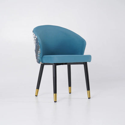 Blue Upholstered Velvet Dining Chair Curved Back Modern Arm Chair - 
