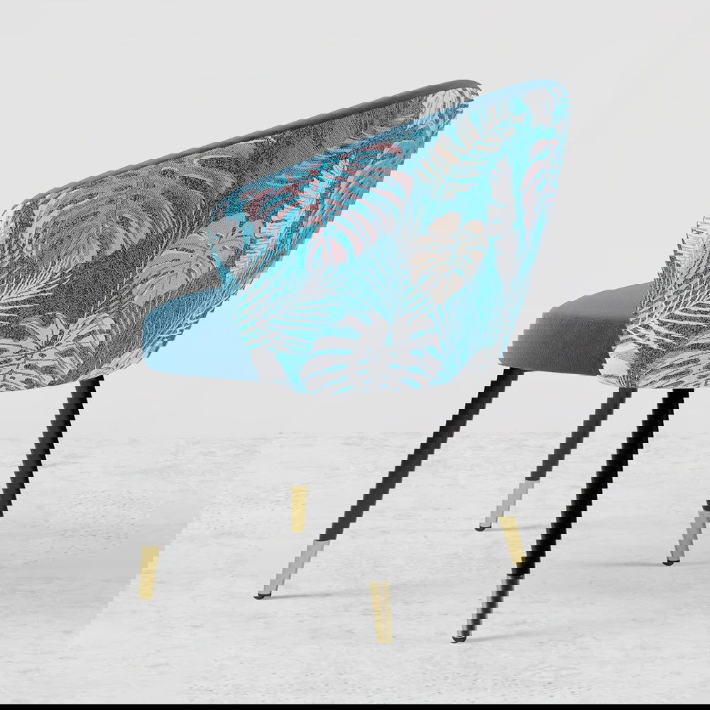 Blue Upholstered Velvet Dining Chair Curved Back Modern Arm Chair - 