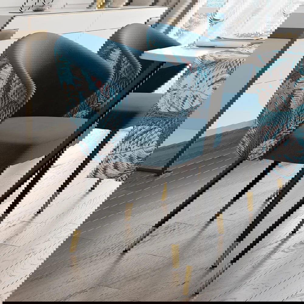 Blue Upholstered Velvet Dining Chair Curved Back Modern Arm Chair - 