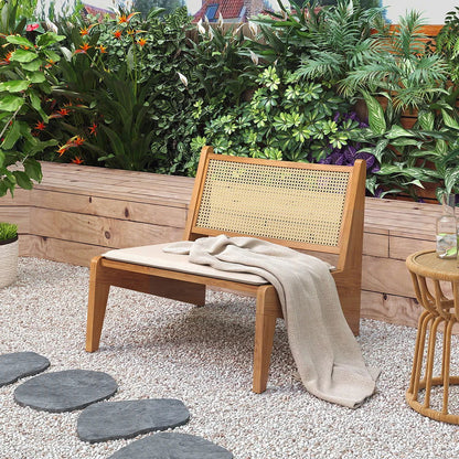 Boho Style Outdoor Aluminium Alloy & PE Rattan Patio Chair with Removable Cushion - 