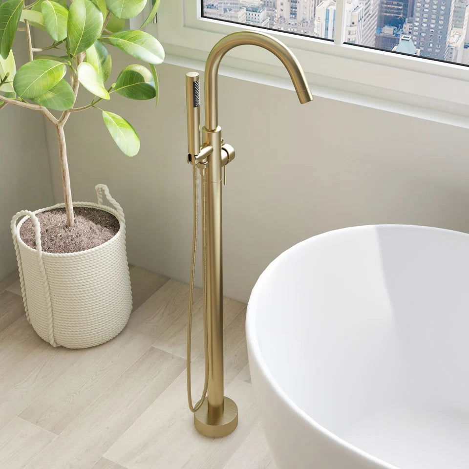 Brewst Freestanding Single Lever Handle Bath Filler Tap with Handshower Solid Brass - 