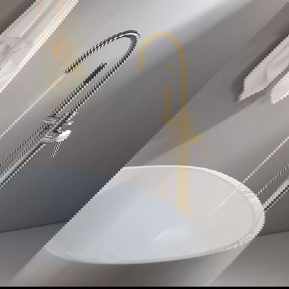 Brewst Freestanding Single Lever Handle Bath Filler Tap with Handshower Solid Brass - Homary