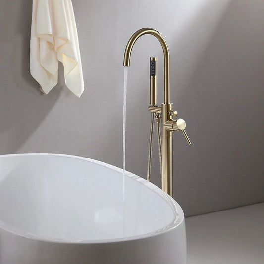Brewst Freestanding Single Lever Handle Bath Filler Tap with Handshower Solid Brass - Homary